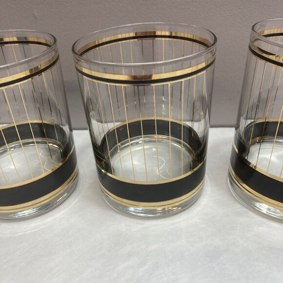 CULVER Devon 22K Gold & Black Lowball/Old Fashion Glasses SET OF 3 MCM STYLE - Picture 3 of 7